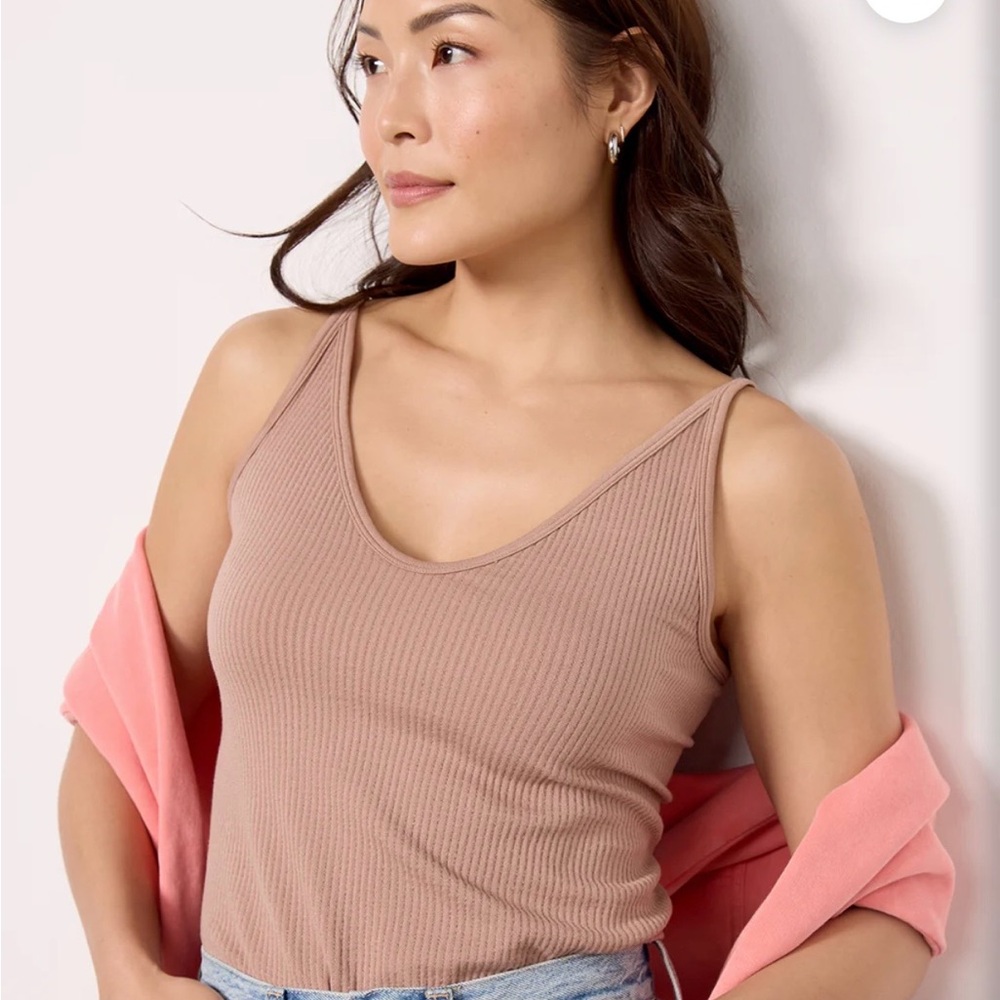 Evereve pink desert  Ribbed v neck Tank Top Nina m/L nwt